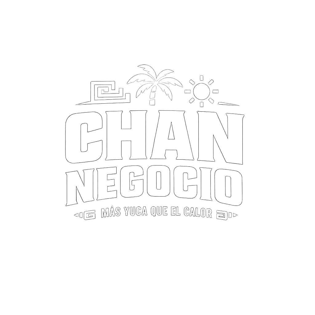Chan Negocio — Más yuca que el calor. Íconos mayas, palmera y sol.